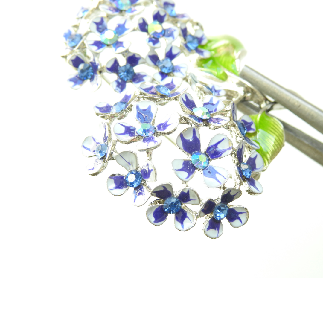 Blue Hydrangea flower brooch