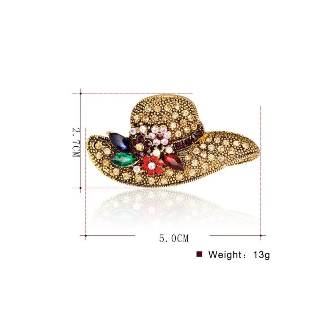 Small rhinestone brooch shaped like a hat