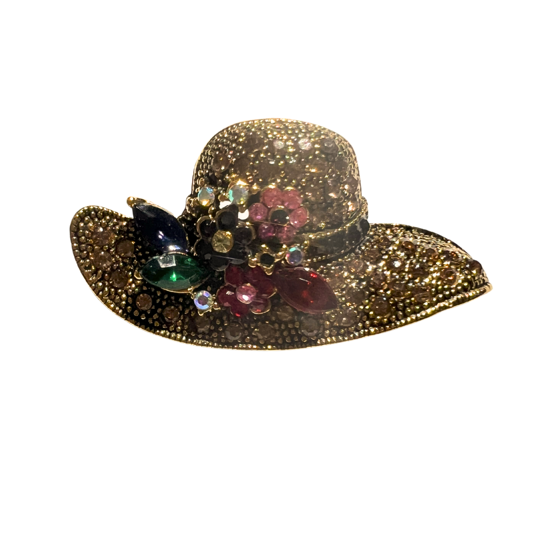 Small rhinestone brooch shaped like a hat