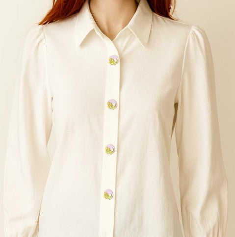 Purple Flower Buttons – 22mm Tulip Design Resin Buttons (Set of 5)