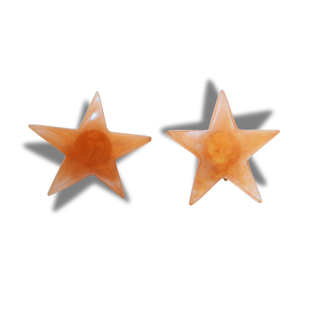 Vintage Brown Star Clip-On Earrings