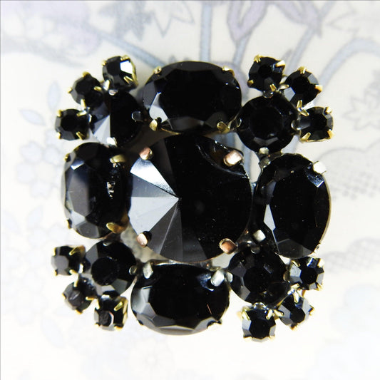 Big black glass crystal button