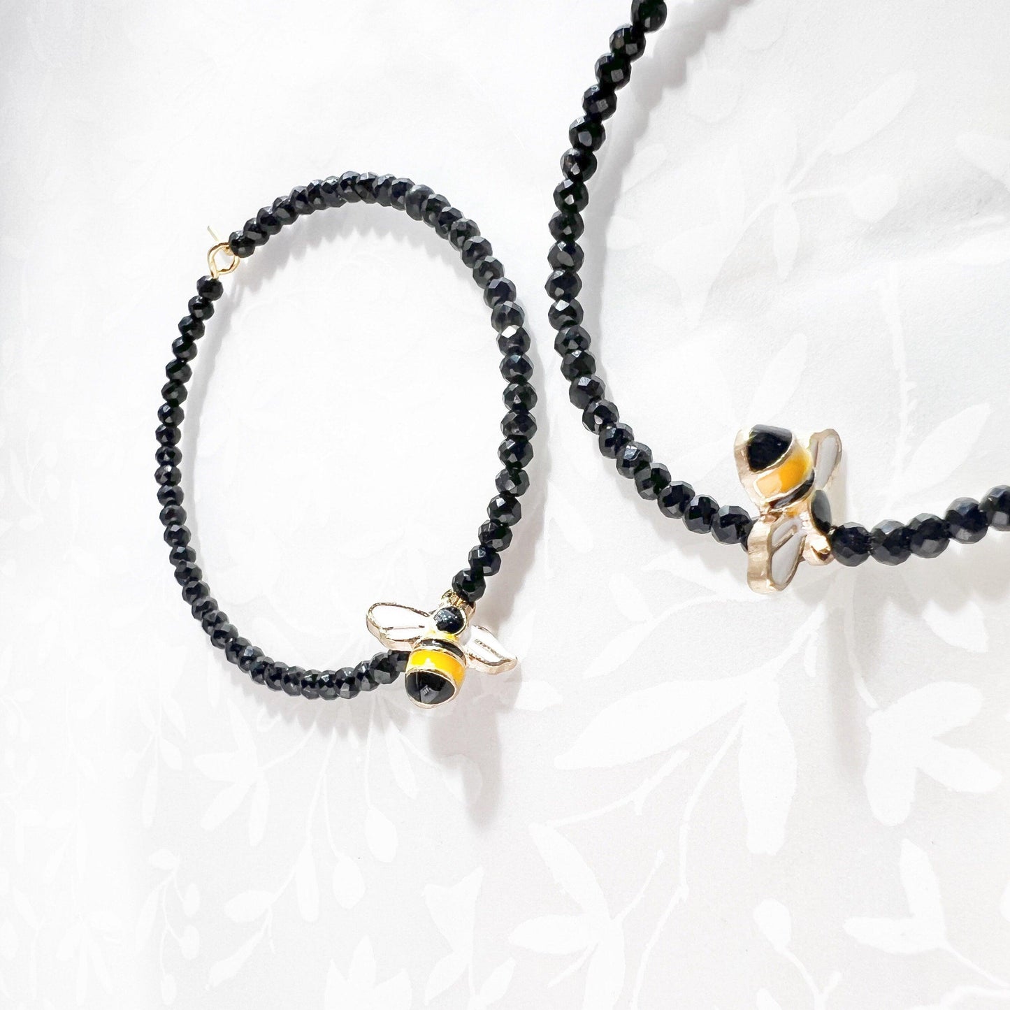 Black bug earrings hoops with tiny glass beads, Fun, playful large hoop jewelry for bumble bee insect lover. Lightweith 2 in | 45 mm