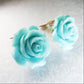 Light blue clip on flower earrings for women | cute earrings clips with a cute rose design | Best gift for mom with non pierced ears, 30 mm
