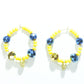 Electric blue earrings hoops with sunny yellow and indigo flashy beads. Eye-catching, boho, dangly with vibrant colors. Handmade, 30 mm