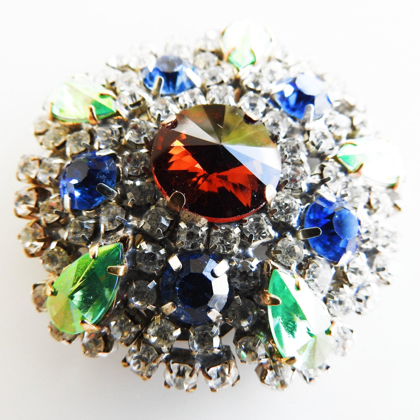 Czech glass brooch vintage, multicolored rhinestone brooch, grandmother costume jewelry gifts for her, unique gift for wife, grandma brooch