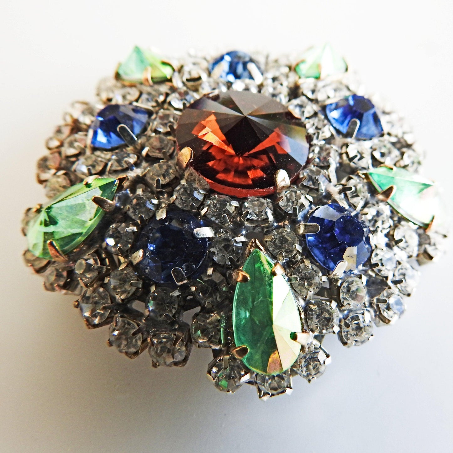 Czech glass brooch vintage, multicolored rhinestone brooch, grandmother costume jewelry gifts for her, unique gift for wife, grandma brooch