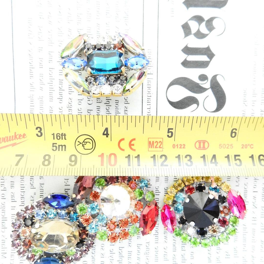 Sparkling Czech Glass Crystal Rhinestone Buttons - Lot of 4, 30mm with Shank. Sew on for Evening Gown, Fancy Coat, Clutch, Hat, Belt, Blazer