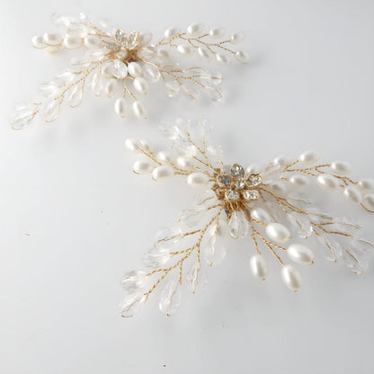 Fancy shoes clips for women, for pumps, high heels stiletto, or mule. Bridal or wedding accessories. Made with crystal flowers and  pearls.