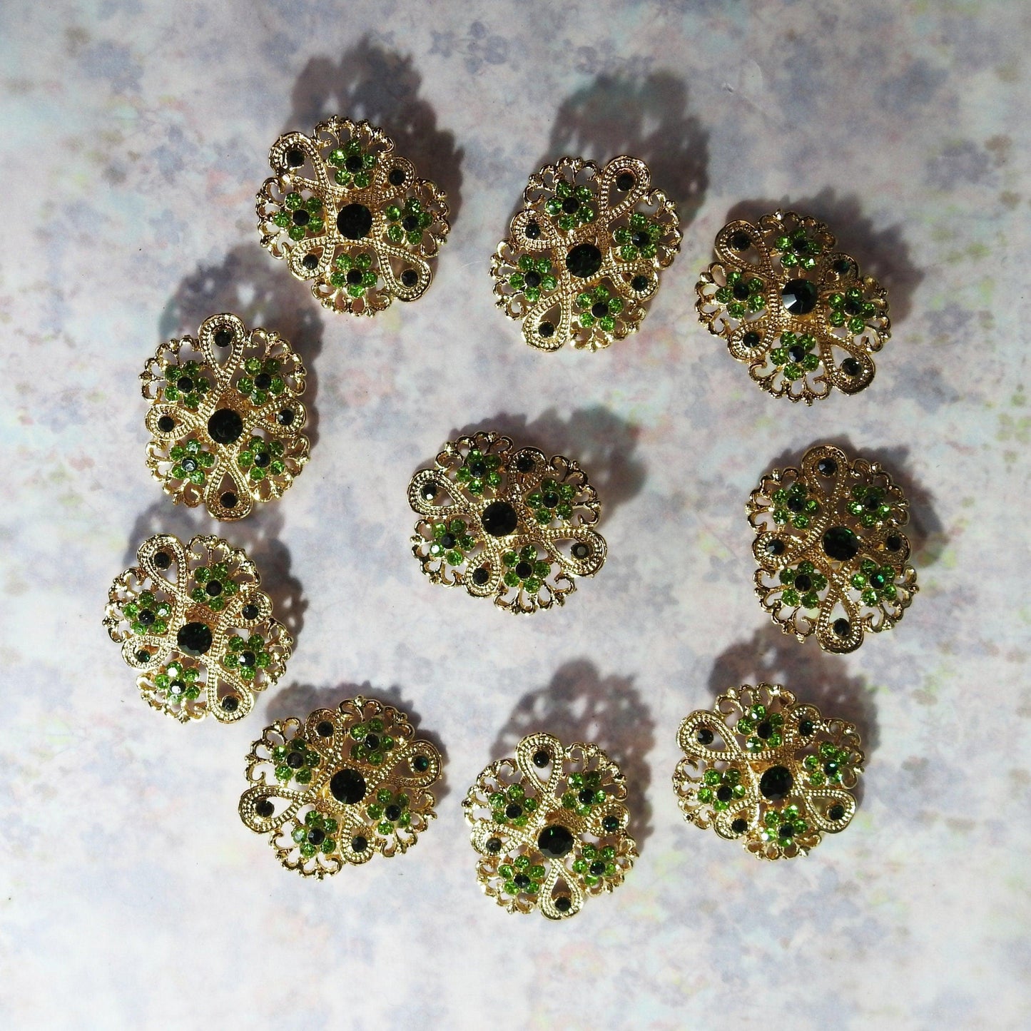 Green broaches for brooch bouquet