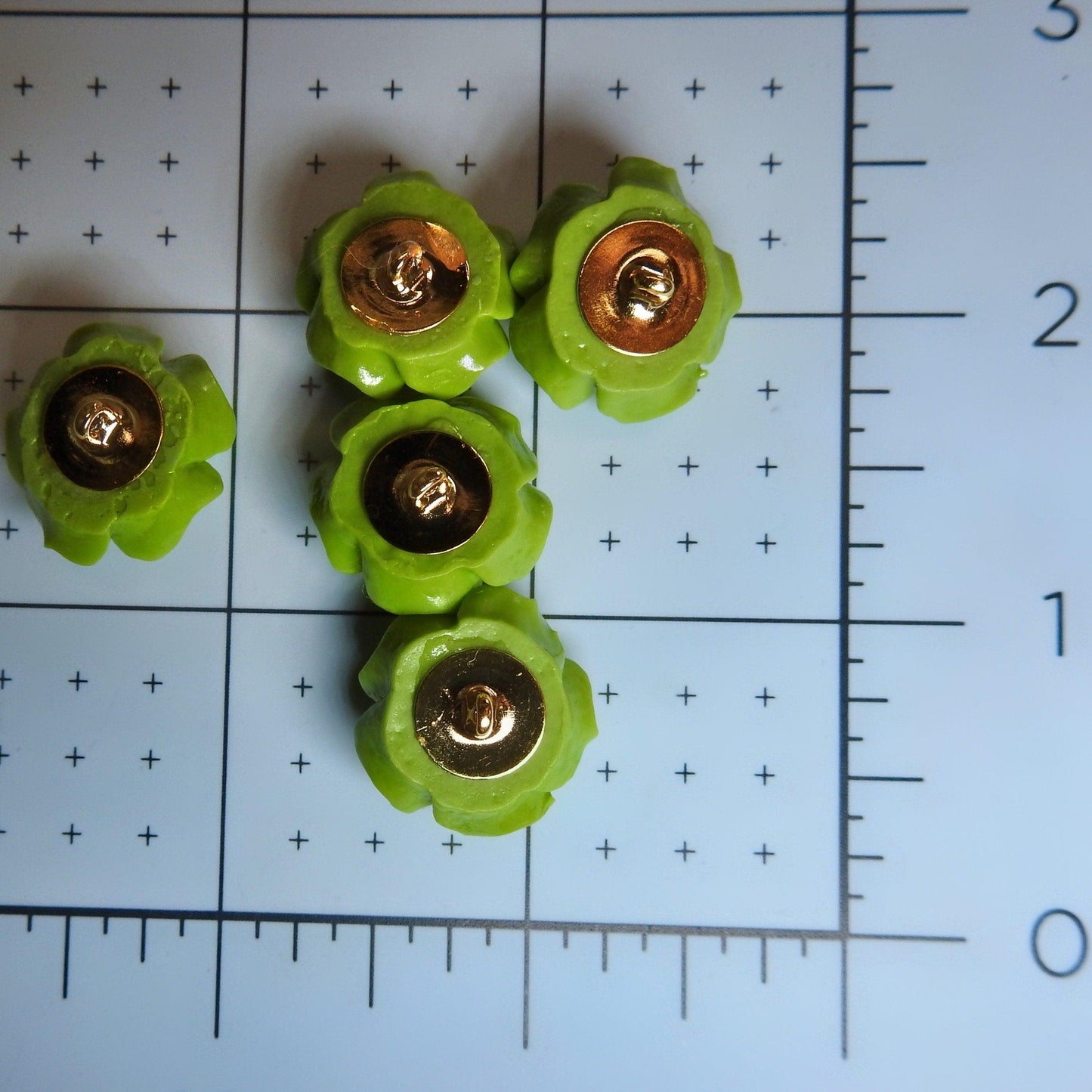 Fancy flower buttons with shank for sewing, button earrings and bracelets. Green colored rose shaped resin buttons for decorating bouquet