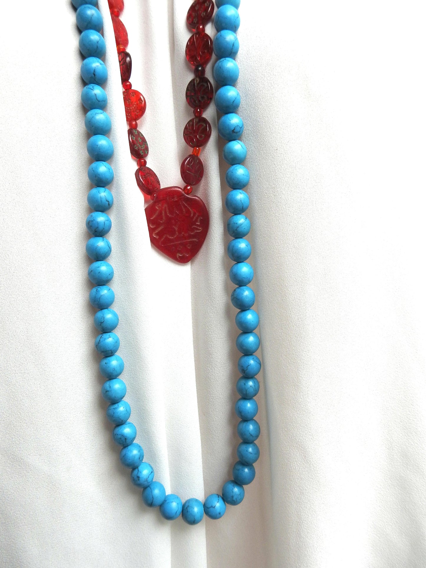 Bohemian Style Beaded Necklaces for Women - Set of 2 (Turquoise Blue and Garnet Red) - Boho-chic Accessories - Gift for women