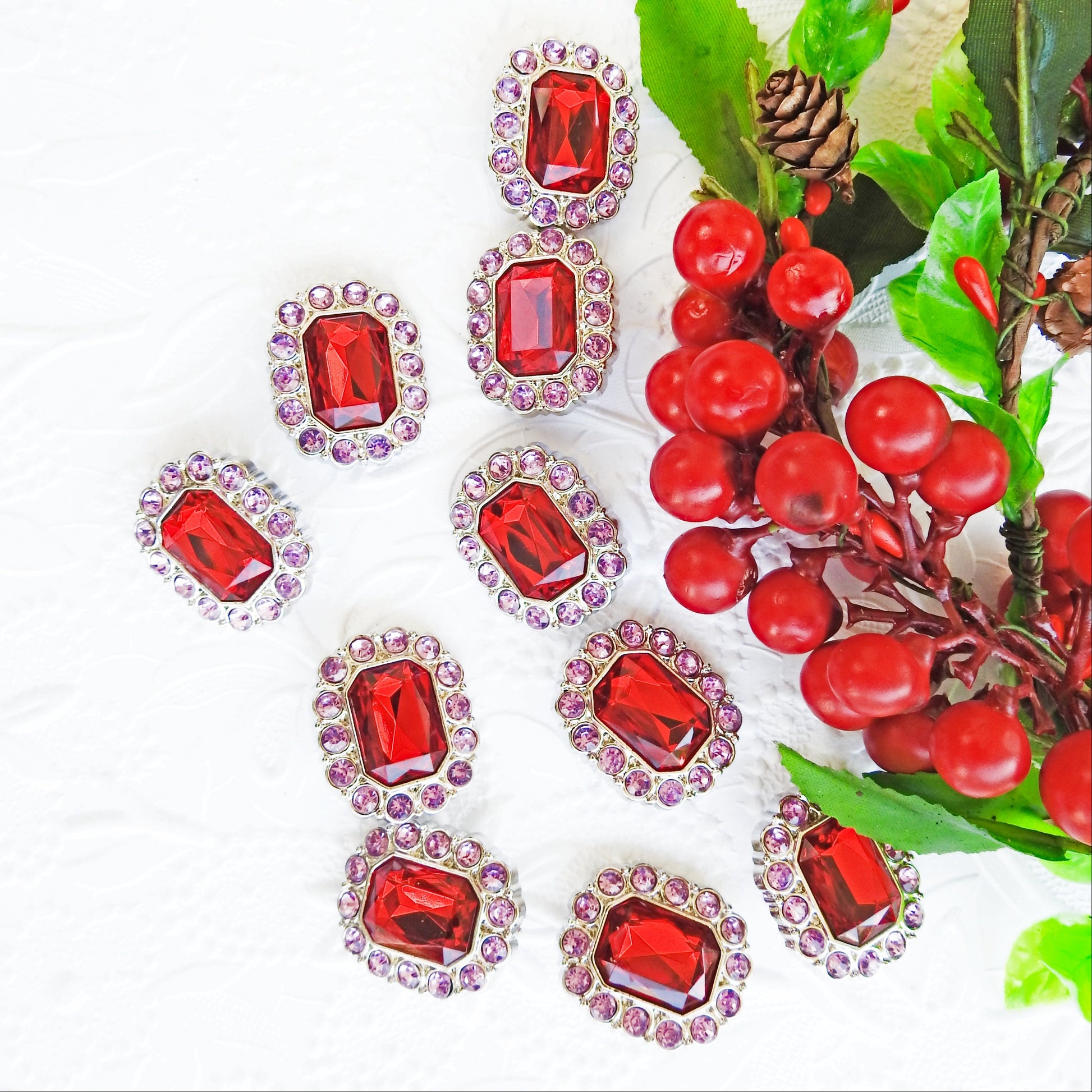 large red rhinestone buttons