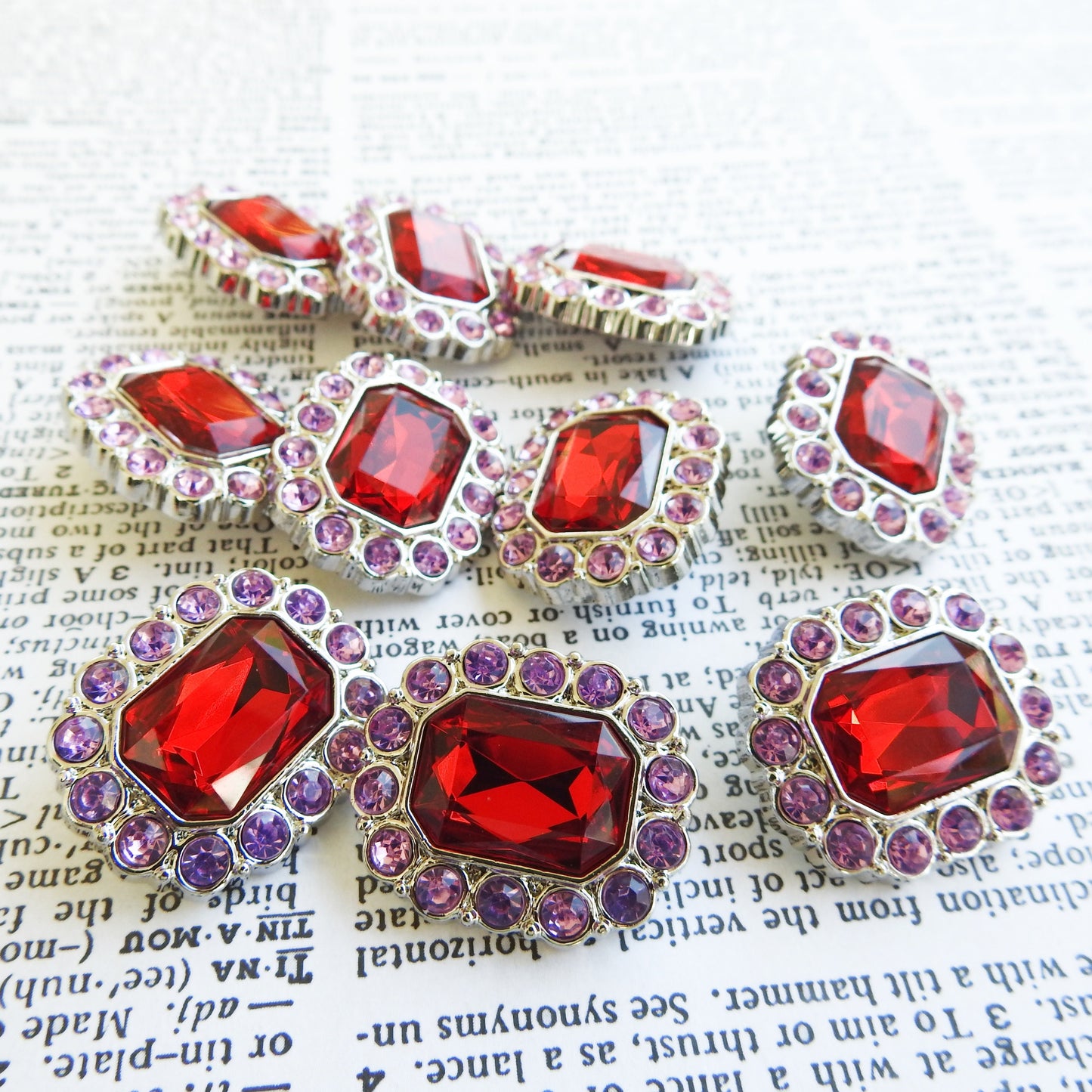 large red rhinestone buttons