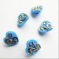 Lot of 5 heart buttons with shank, with four-leaf clover and horseshoe on them, blue mushroom buttons for novelty jewelry making and sewing