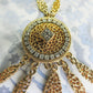 Vintage long gold pendant necklace with glass rhinestone