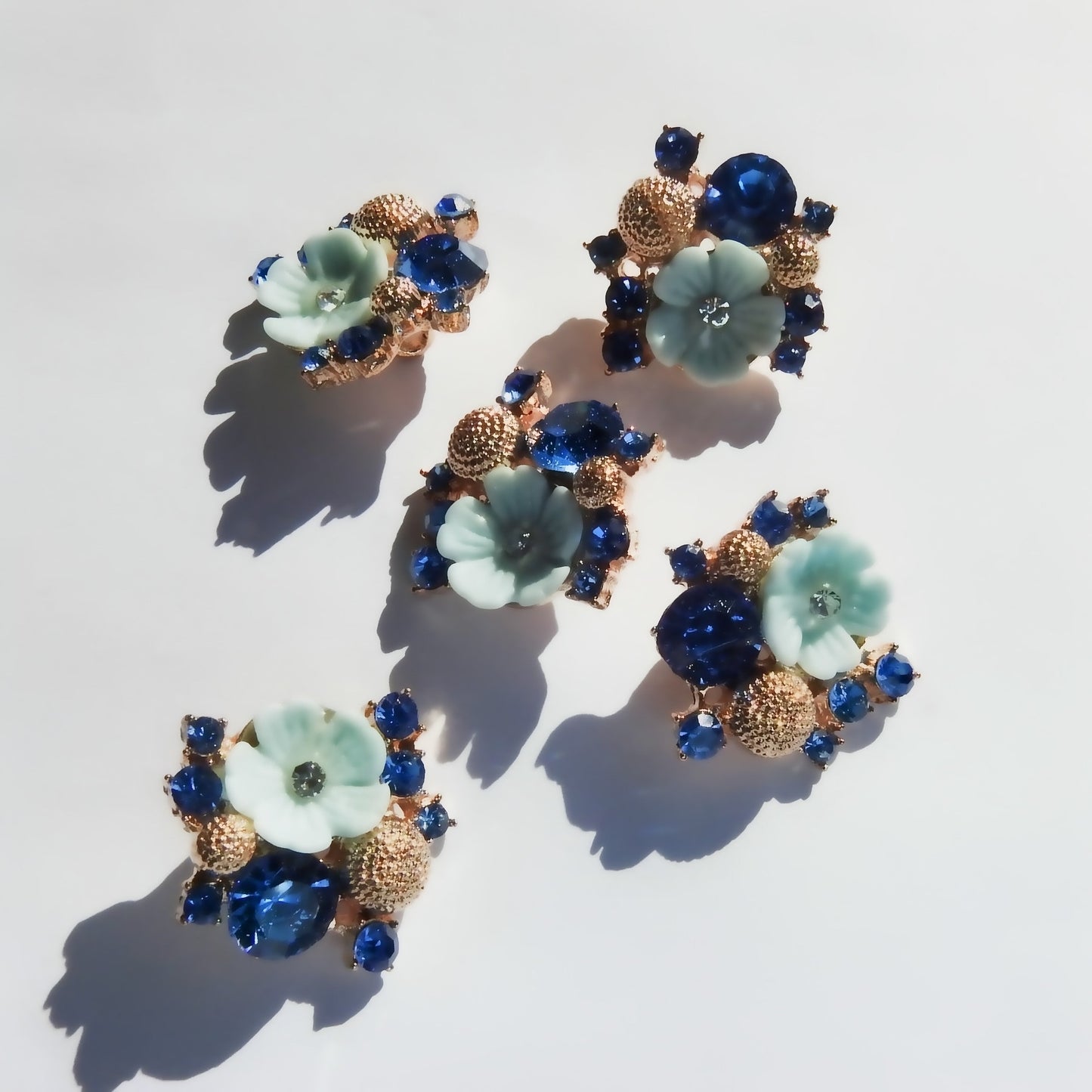 Blue flower-shaped decorative buttons