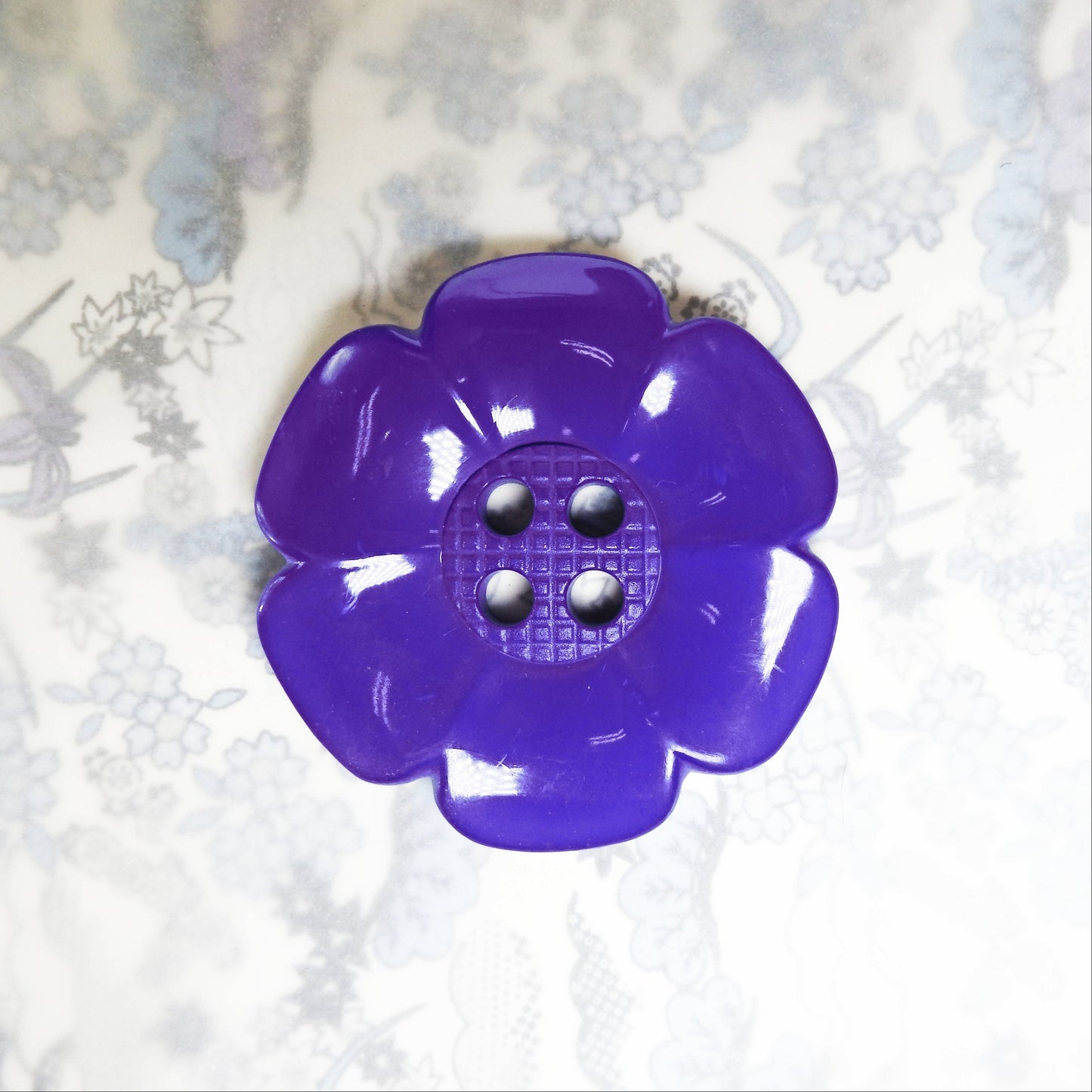 Purple coloured large button for coats, hats, collars, DIY crafts projects - with 4 holes, flower shaped, 63 mm - Cool sewing gifts for mom