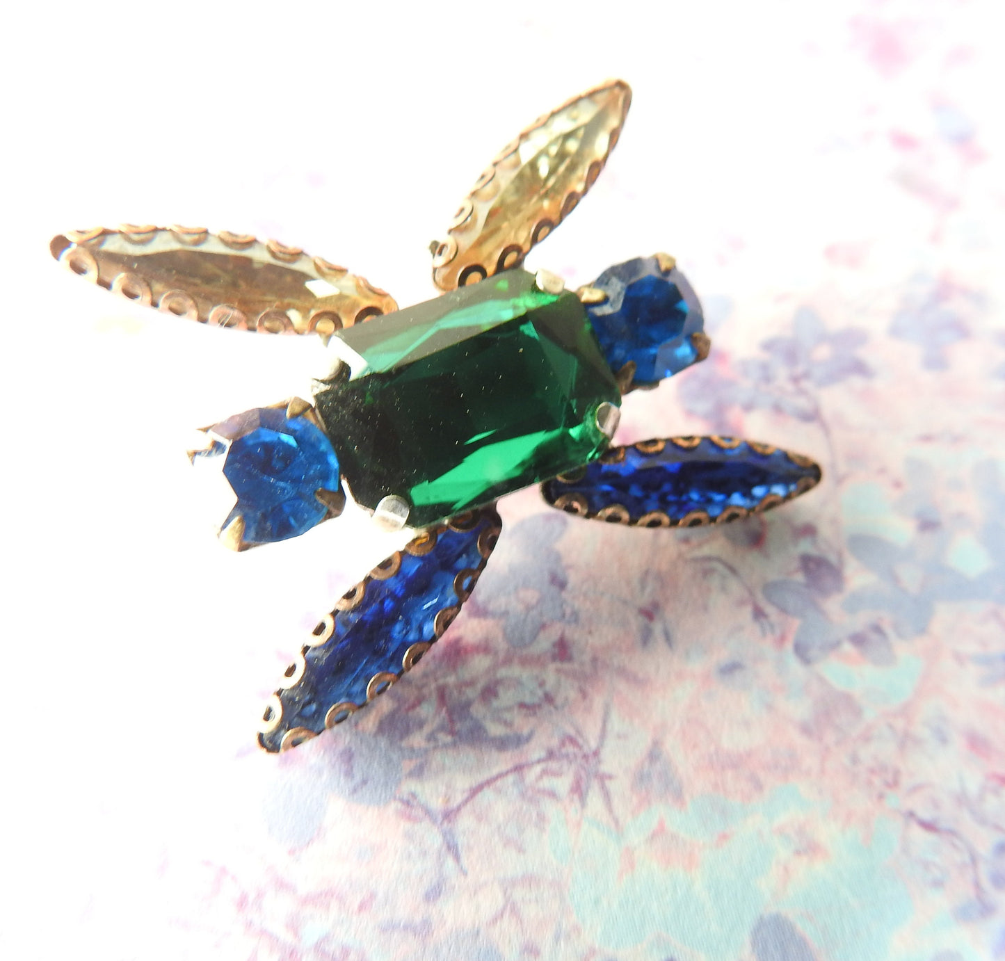 Blue Green Czech Crystal Button