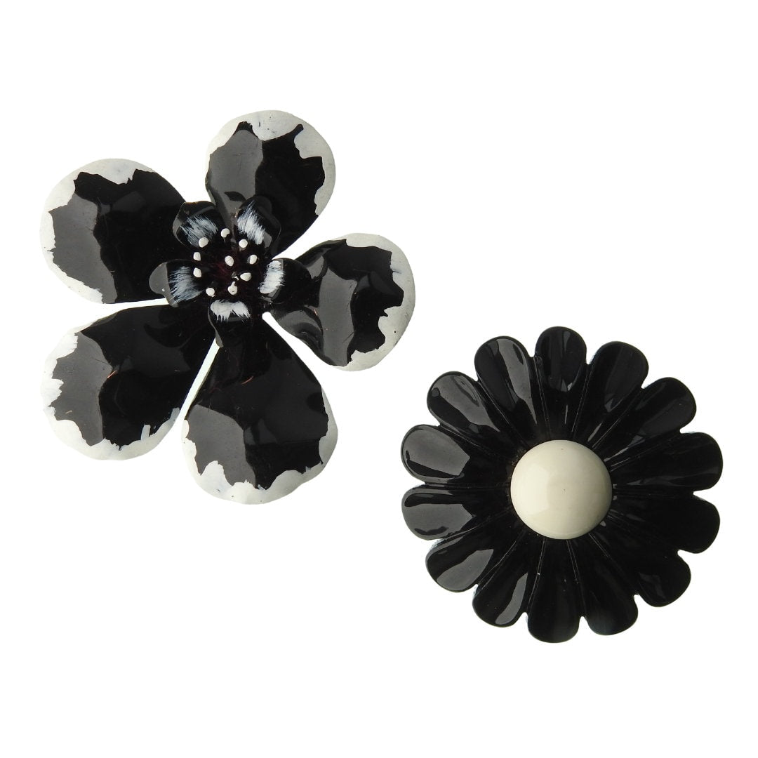 Black vintage enamel flower brooches