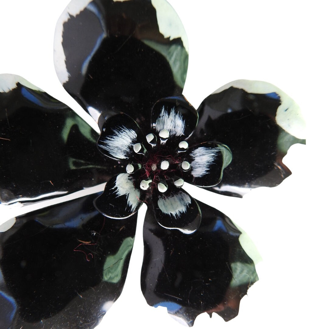 Black vintage enamel flower brooches