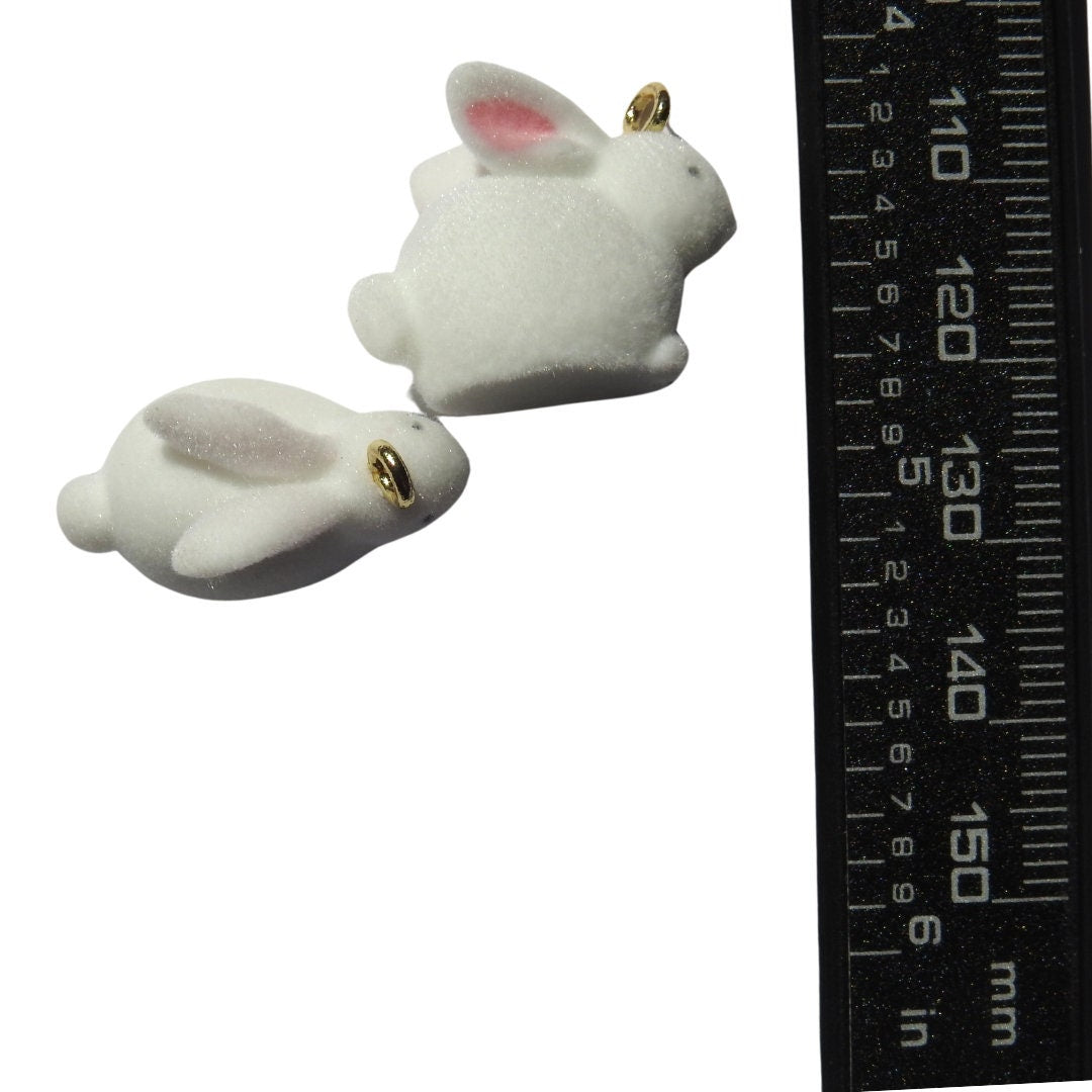 Cottontail Bunny Rabbit Charms (Set of 2) - 20mm White Pendant for Jewelry Making and Crafts. For creating personalized gifts or decorations