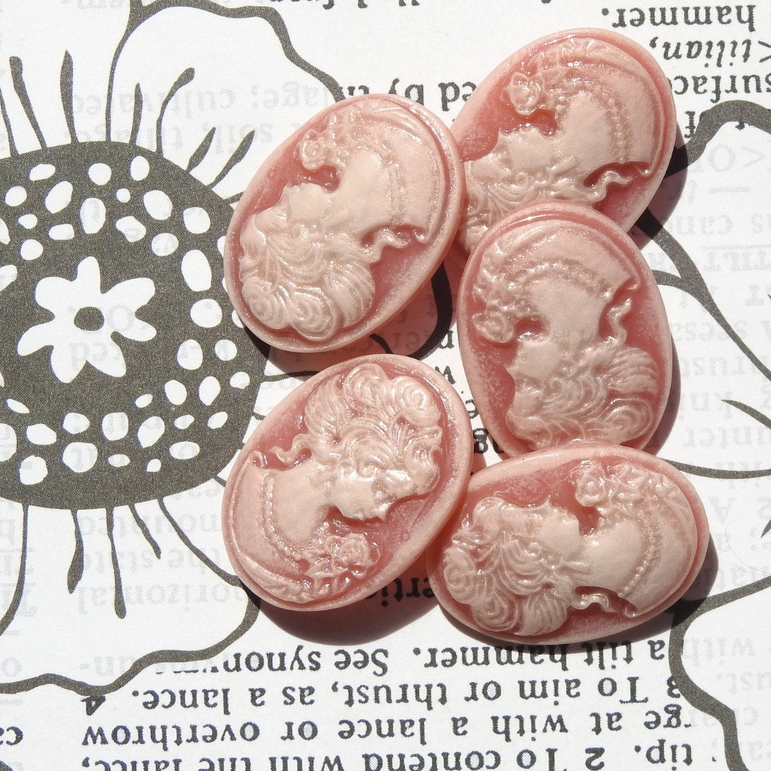 Decorative Pink Oval Buttons, Set of 5 - 30mm, for Cameo Creations, DIY Crafts and Fashion Embellishments. With a shank.