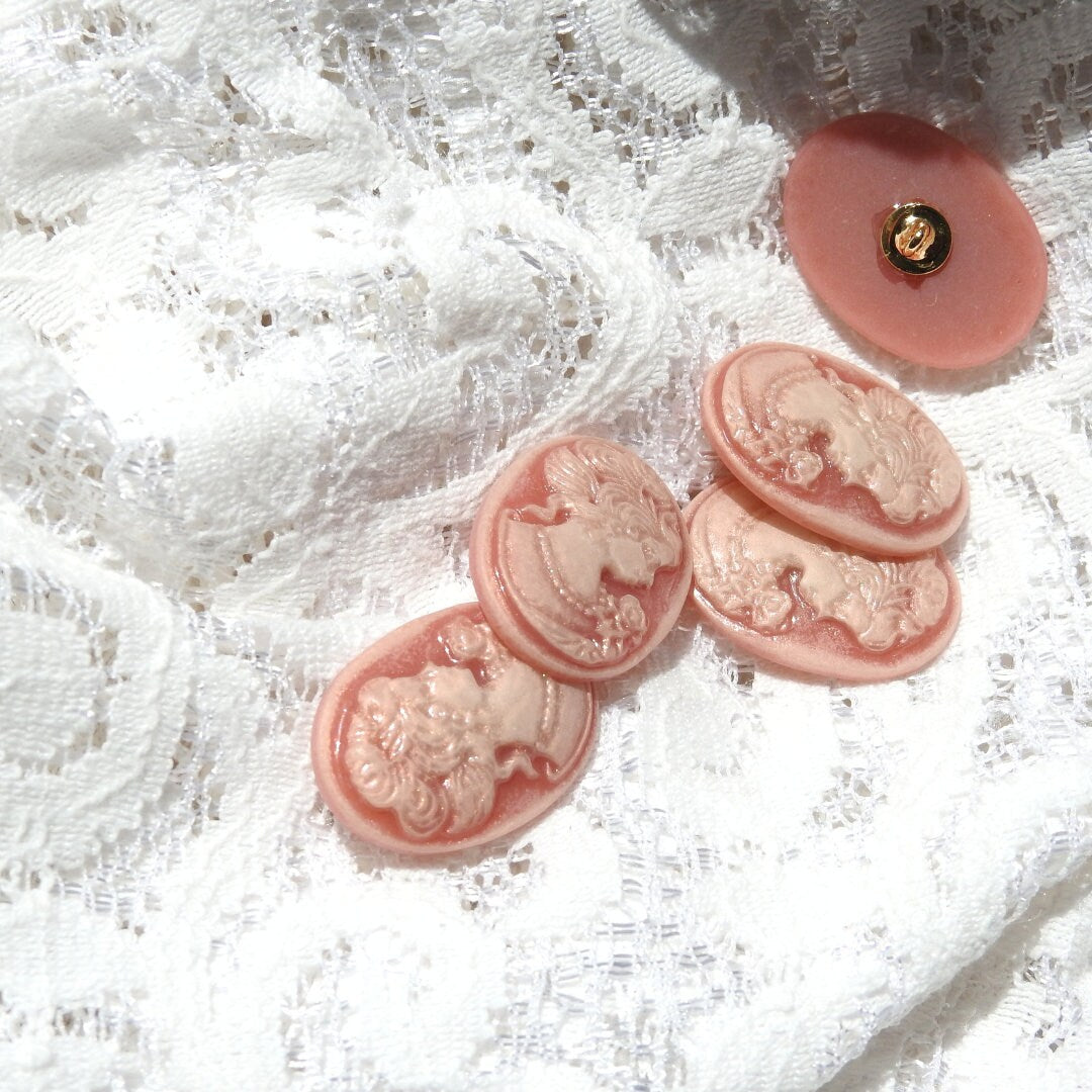 Decorative Pink Oval Buttons, Set of 5 - 30mm, for Cameo Creations, DIY Crafts and Fashion Embellishments. With a shank.