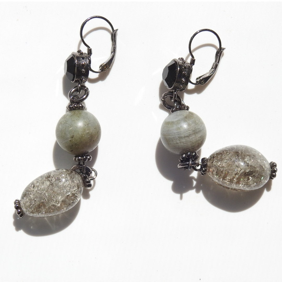 Long gemstone bead earrings