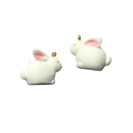 Cottontail Bunny Rabbit Charms (Set of 2) - 20mm White Pendant for Jewelry Making and Crafts. For creating personalized gifts or decorations