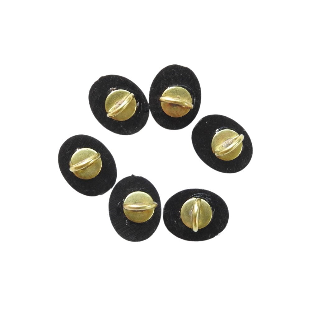 Vintage Black Lucite Cameo Buttons with Brass Shank - Set of 6 - 10 x 9 mm - Easy to Sew Fasteners for Clothes & Jewelry, Retro Fashion Gift