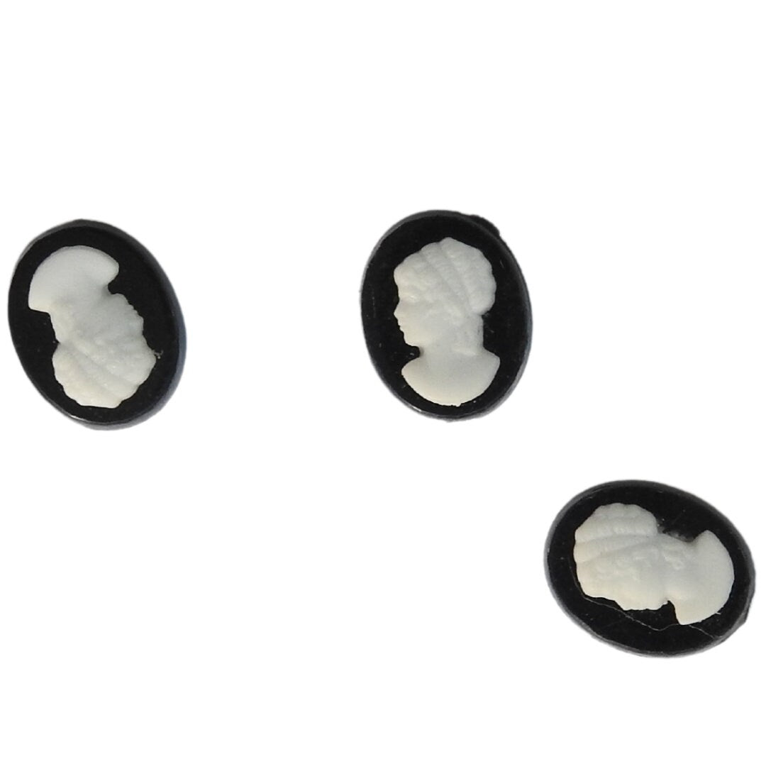 Vintage Black Lucite Cameo Buttons with Brass Shank - Set of 6 - 10 x 9 mm - Easy to Sew Fasteners for Clothes & Jewelry, Retro Fashion Gift