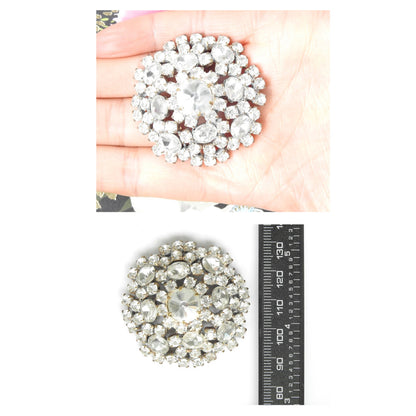 Vintage Rhinestone Glass Brooch - 50mm Large Round Diamanté Pin - Antique Diamond crystals Design - Perfect for Scarves, Coats, Collars