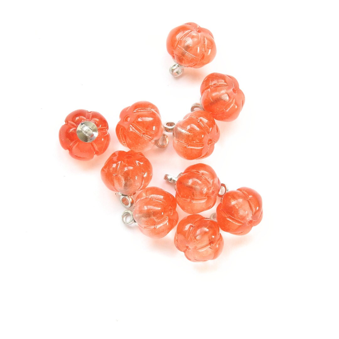 Orange Mini Pumpkins Glass beads for Decoration. Creative gift ideas for jewelry makers. Cute Charms for Craft Enthusiasts. Set of 10, 10 mm