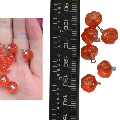 Orange Mini Pumpkins Glass beads for Decoration. Creative gift ideas for jewelry makers. Cute Charms for Craft Enthusiasts. Set of 10, 10 mm