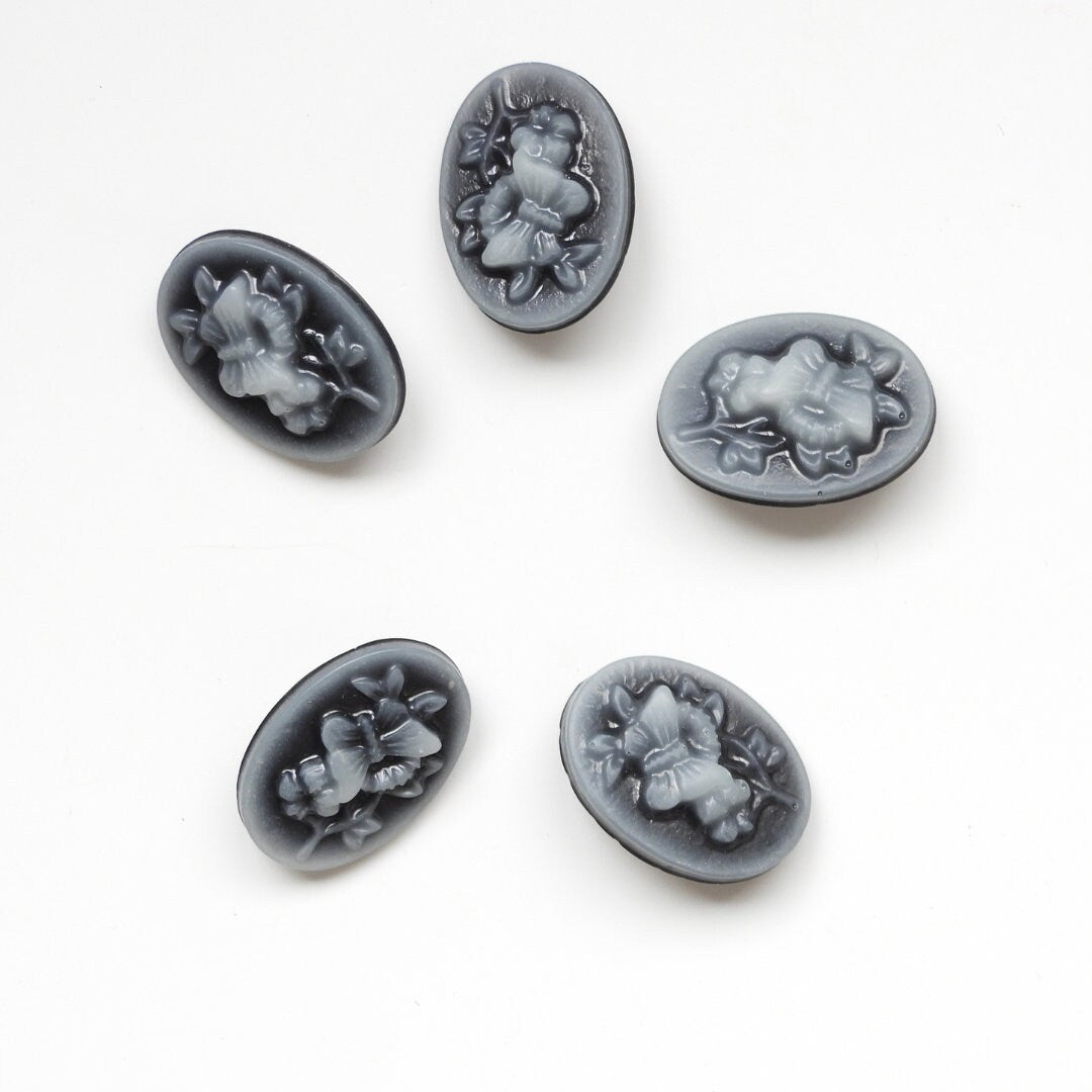 Black Butterfly Cameo Buttons for Sewing, Oval Relief Design - Set of 5, 15 mm, One Hole - Decorative Buttons for Clothing