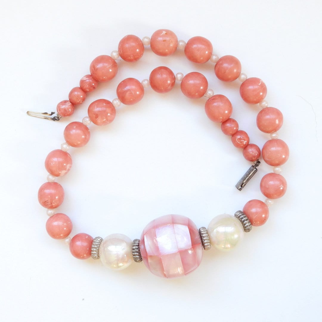 Vintage Pink Bead Choker Necklace