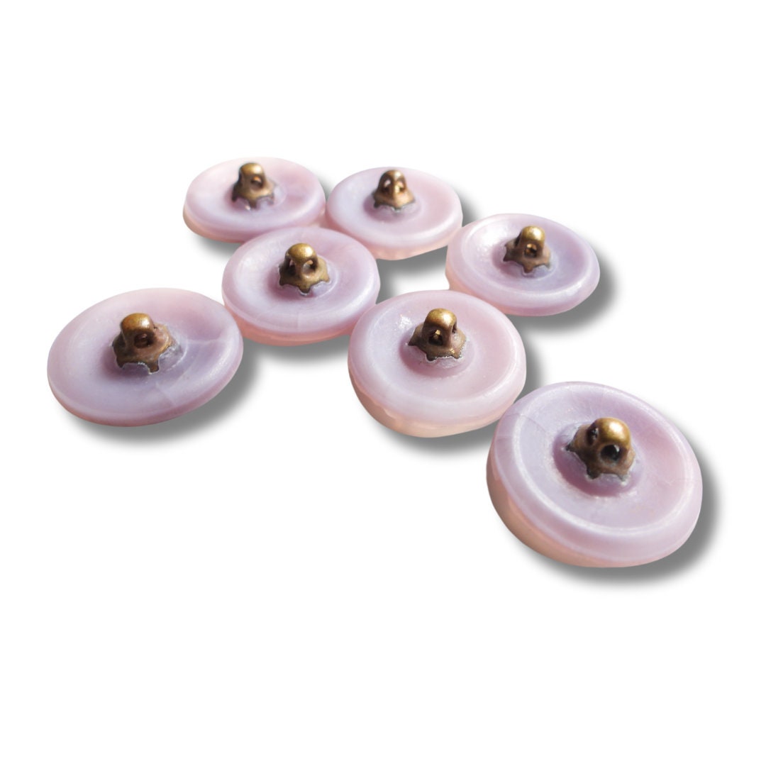 Rare Antique Czech Glass Buttons, purple With a Shank - Lot of 6, 18 mm - Cute Vintage buttons set - Purple sewing buttons - Gift for Moms