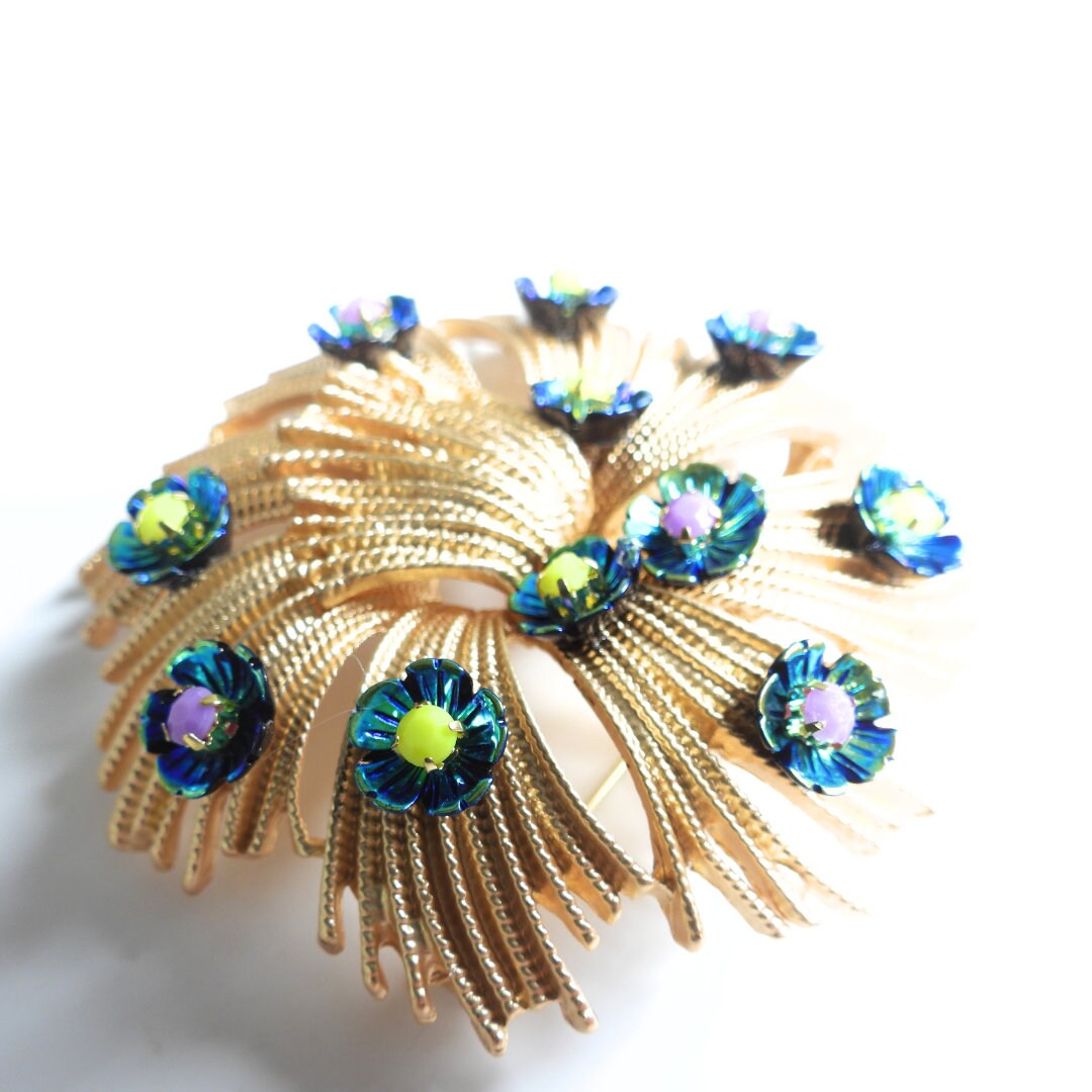 Extra Large blue flower brooch - Colorful statement brooch - Oversized Costume Jewelry Pendant - Vintage inspired Mother of the bride gift