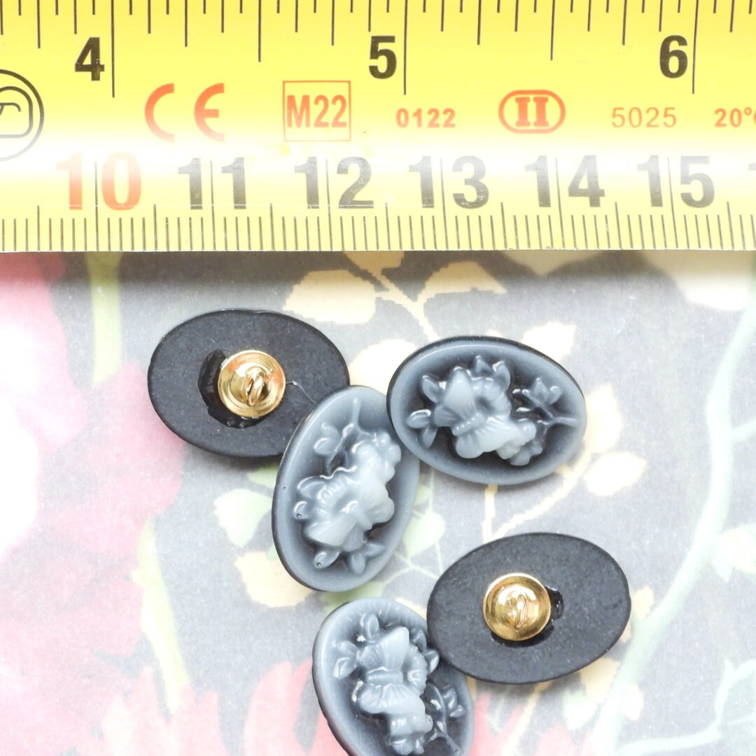 Black Butterfly Cameo Buttons for Sewing, Oval Relief Design - Set of 5, 15 mm, One Hole - Decorative Buttons for Clothing