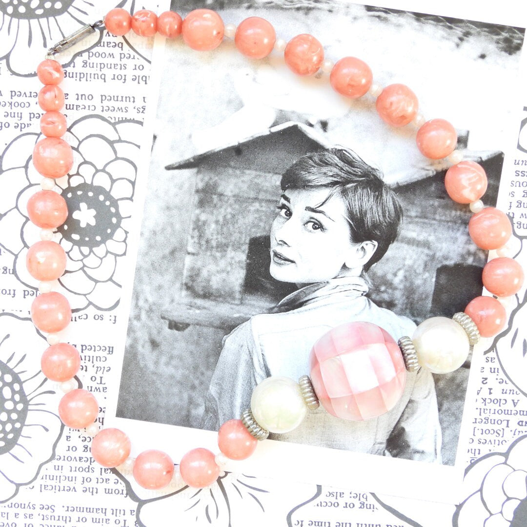 Vintage Pink Bead Choker Necklace