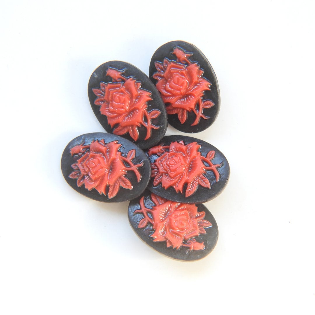 Black Red Flower Buttons cameo | Vintage inspired