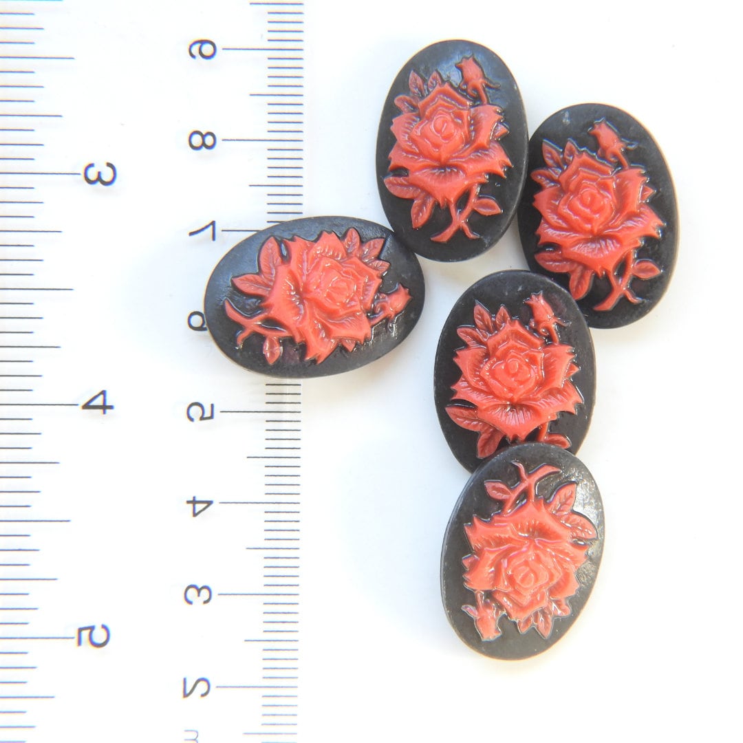 Black Red Flower Buttons cameo | Vintage inspired