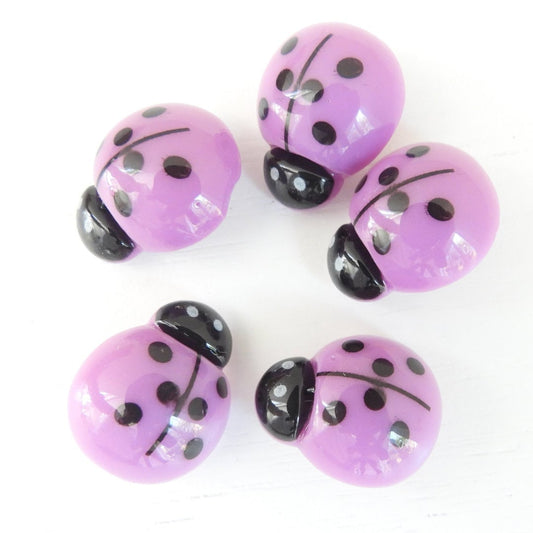 Ladybug buttons for crafts for adults - Fun purple Sewing buttons with a shank - Set of 5, 20 mm - For DIY creation, button jewelry and more