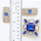 Royal Blue Czech rhinestone jewelry set with a cute Czechoslovakia glass brooch and a pair of big clip on earrings. Set for two pieces