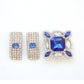 Royal Blue Czech rhinestone jewelry set with a cute Czechoslovakia glass brooch and a pair of big clip on earrings. Set for two pieces