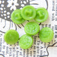 Vintage green glass buttons for sewing and crafting. Set of 5
