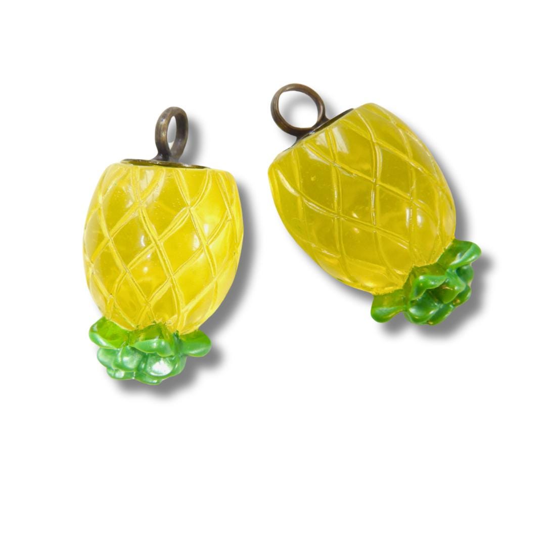 Playful Tropical Pineapple fruit charms - Set of 2, 25 mm. For creating custom earrings, bracelets, necklaces, Island flair home decor