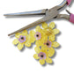 Set of 5 Fancy Flower Buttons in Purple & Lemon Yellow – 30 mm