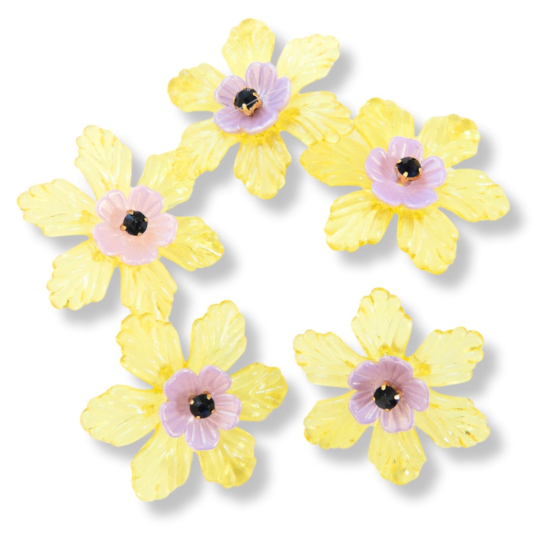 Fancy Flower Shaped with a shank - Purple and Lemon Yellow Buttons for Sewing on garments and accessories - Assorted